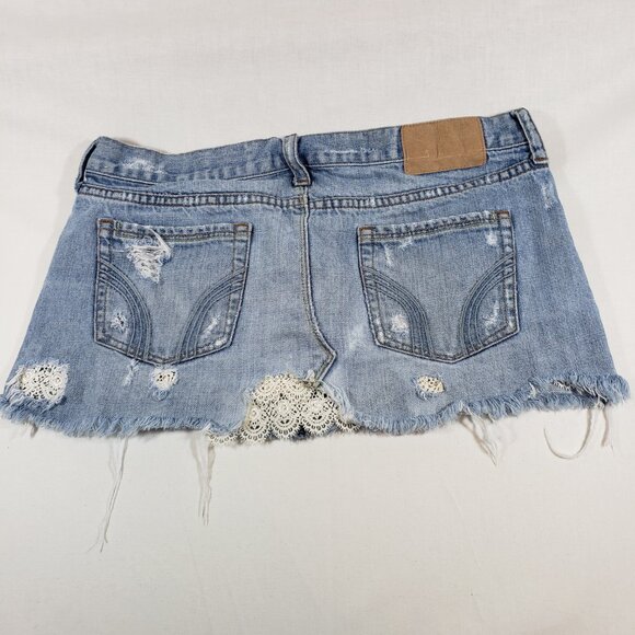 Hollister Y2K 90s Vintage Mini Skirt Denim Blue Distressed Junior Size 7 - Picture 2 of 11